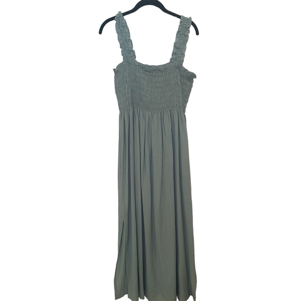 Calvin Klein Midi Dress - Light Green Medium Smocked with a Slit
